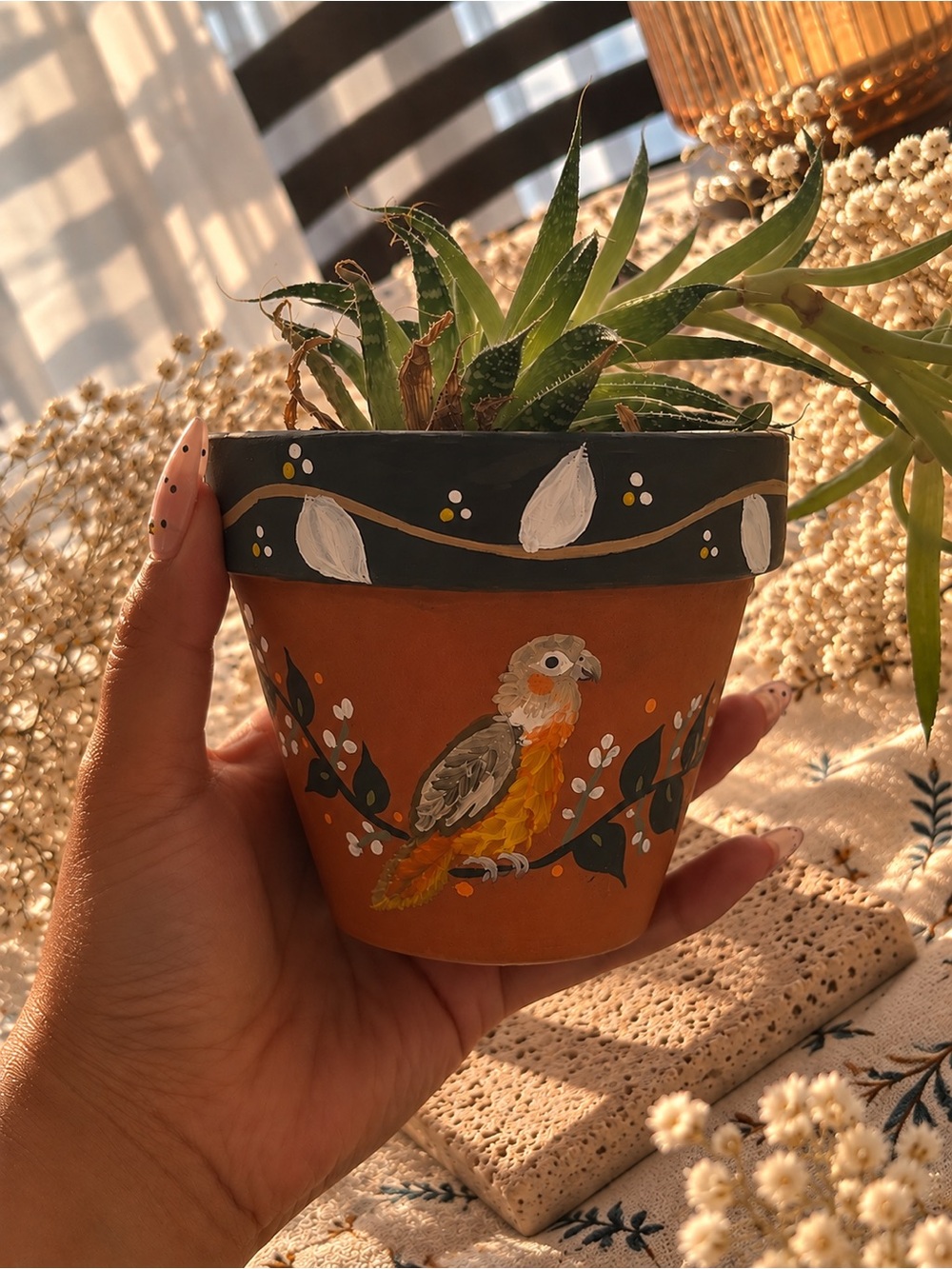 Hand-Painted Terracotta Bird Planter 🦜🌿